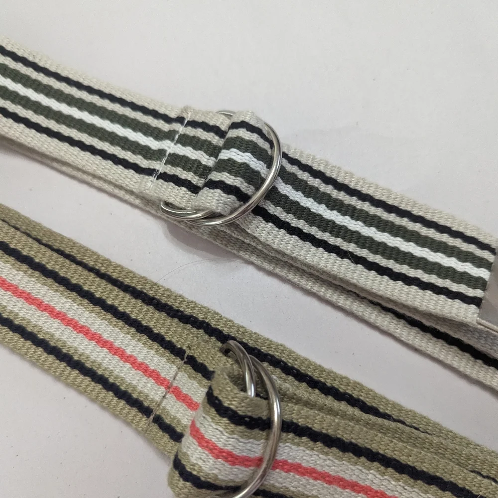 Vintage Preppy Pair Webbed Pinstripe Adj W Silver D Ring Closure Belts OS*